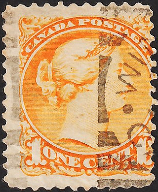 Канада 1876 год . Queen Victoria . 1 c . Каталог 7,0 фунтов .